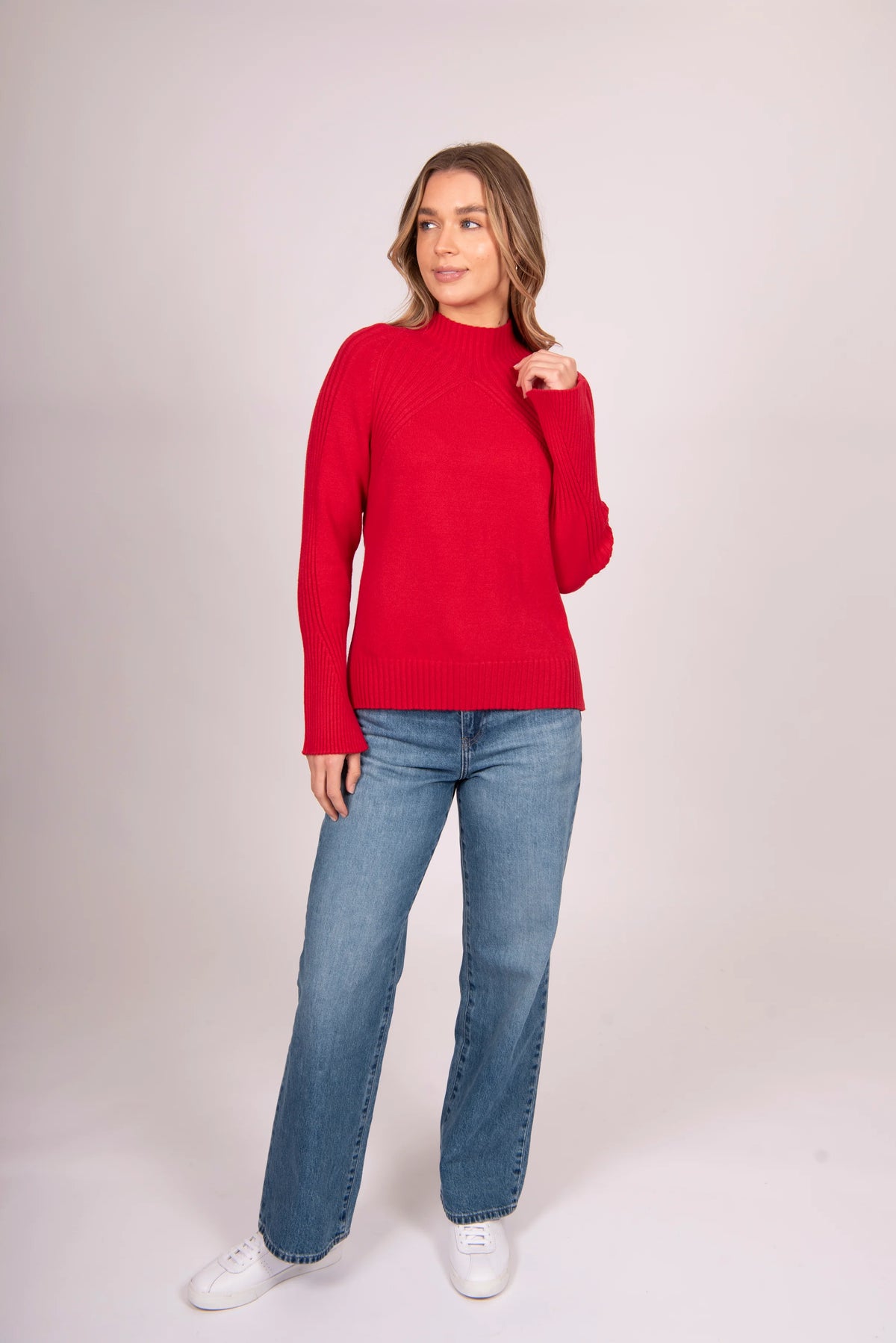 Bella - High Neck Rib Vee Pullover