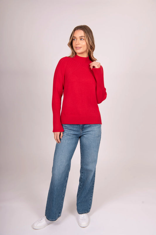 Bella - High Neck Rib Vee Pullover