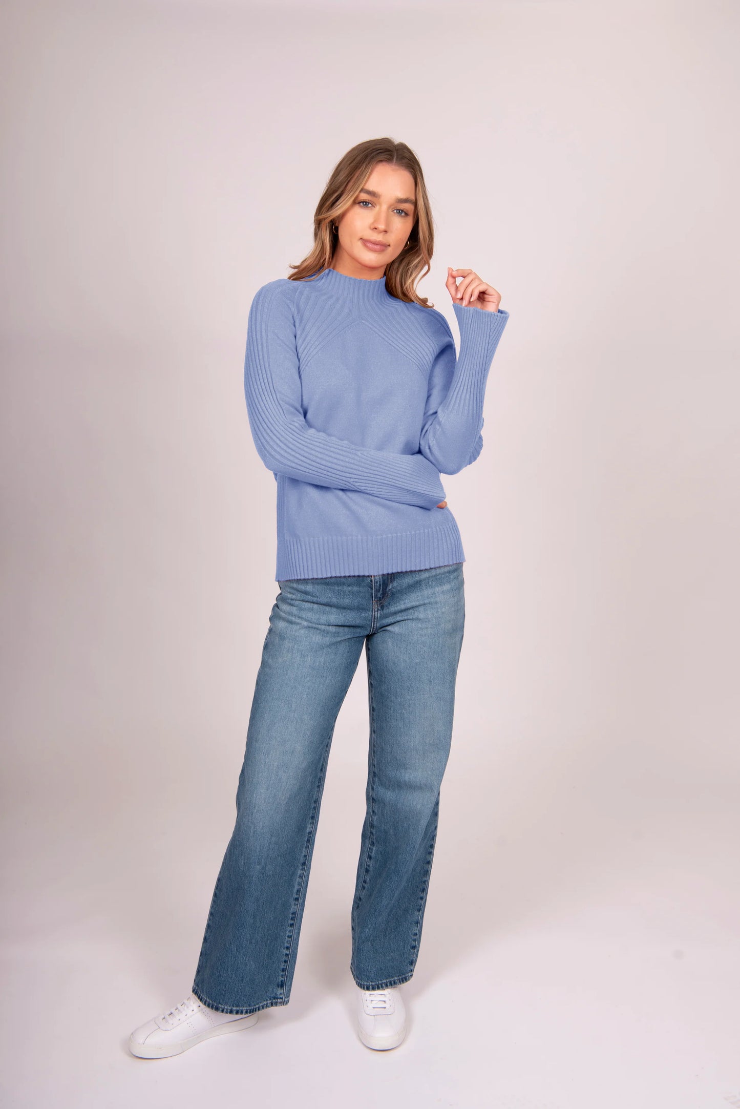 Bella - High Neck Rib Vee Pullover