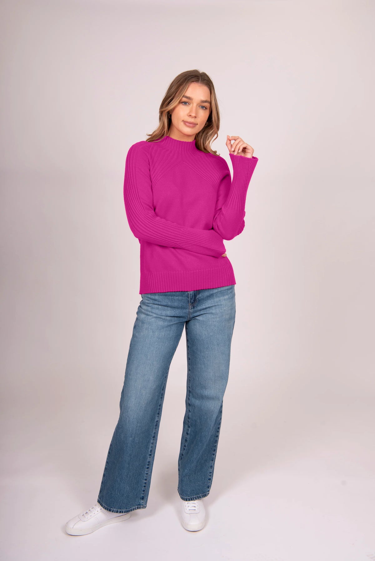 Bella - High Neck Rib Vee Pullover