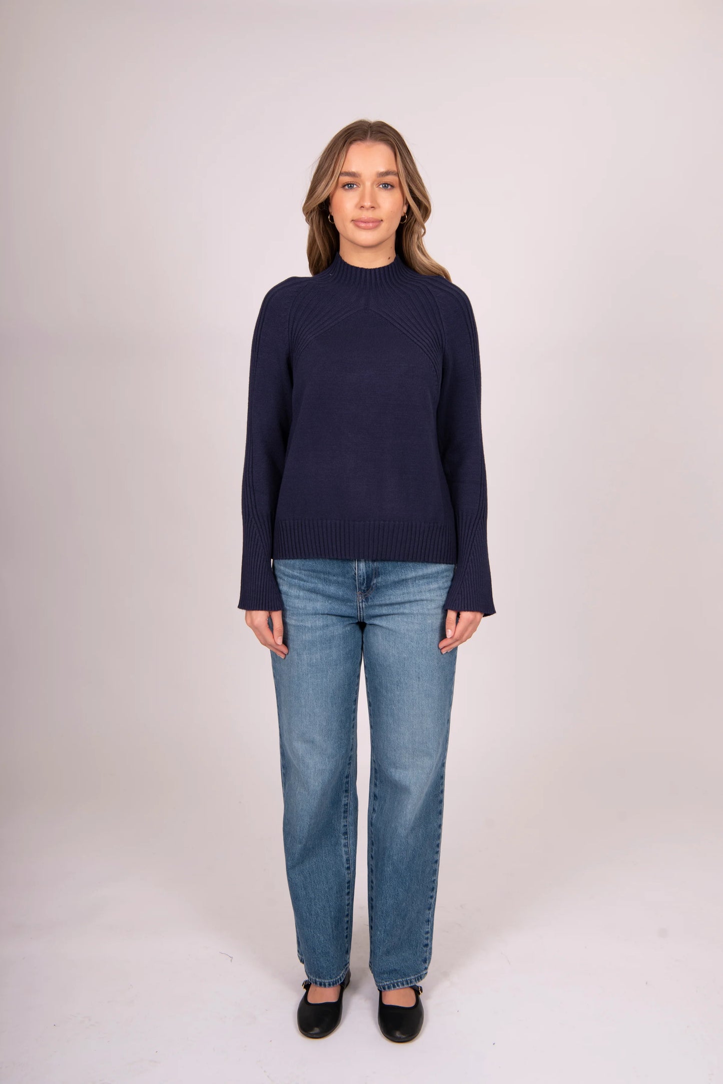 Bella - High Neck Rib Vee Pullover