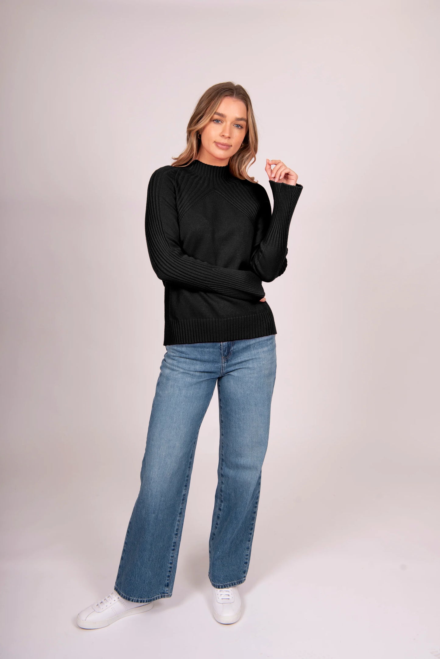 Bella - High Neck Rib Vee Pullover