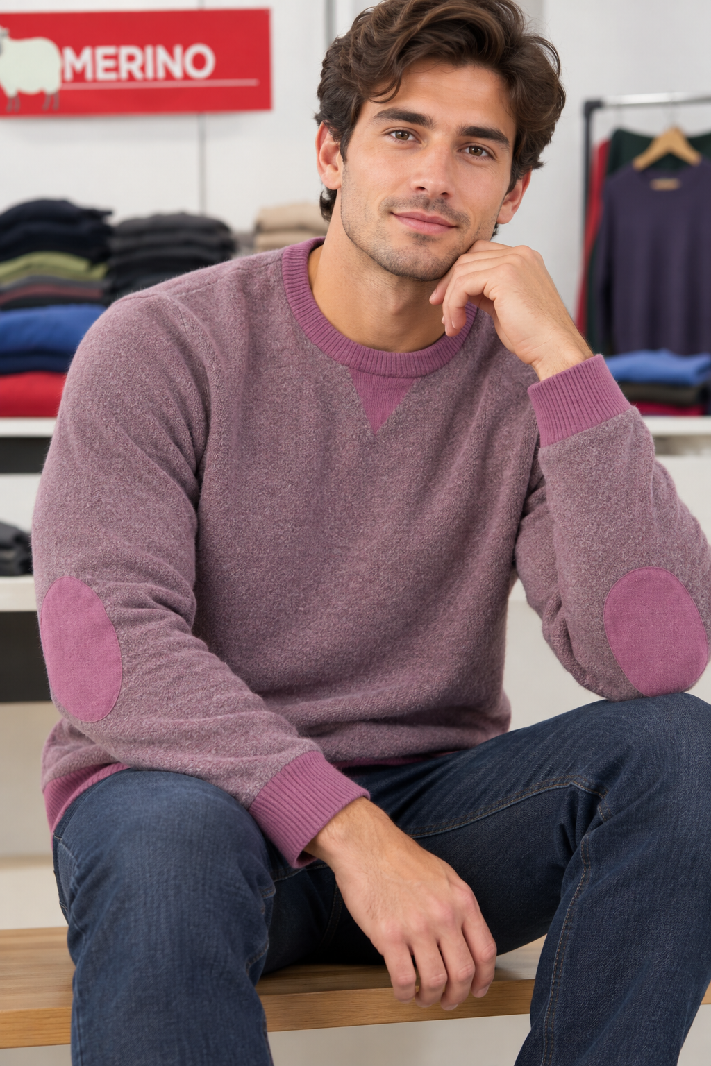 ELBOW PATCHES CREW NECK PULLOVER