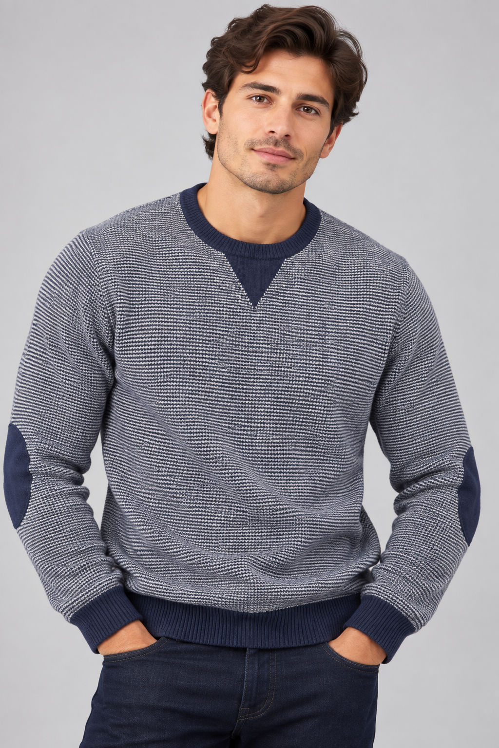 ELBOW PATCHES CREW NECK PULLOVER