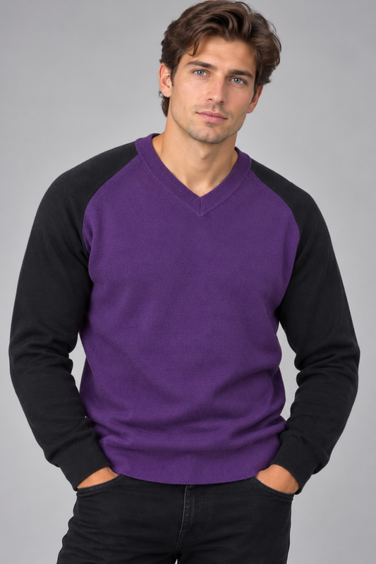 Cashmere/ Merino V Neck Pullover Two tone