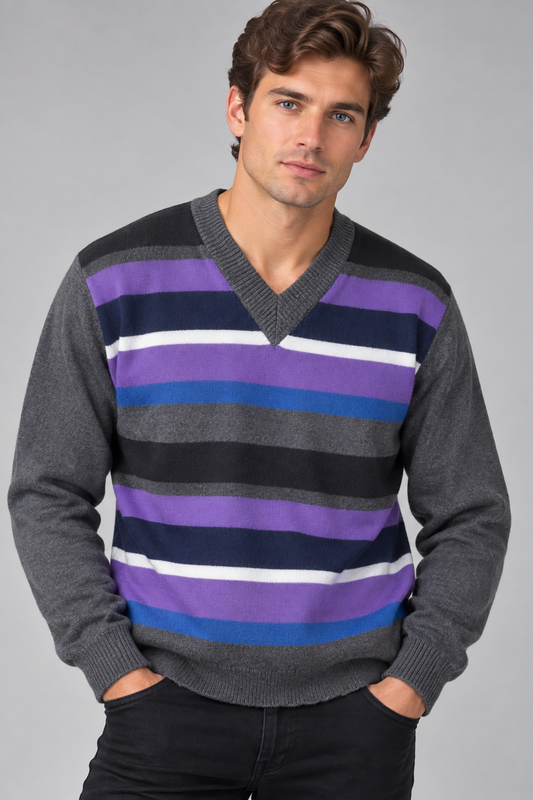 V neck pullover stripes