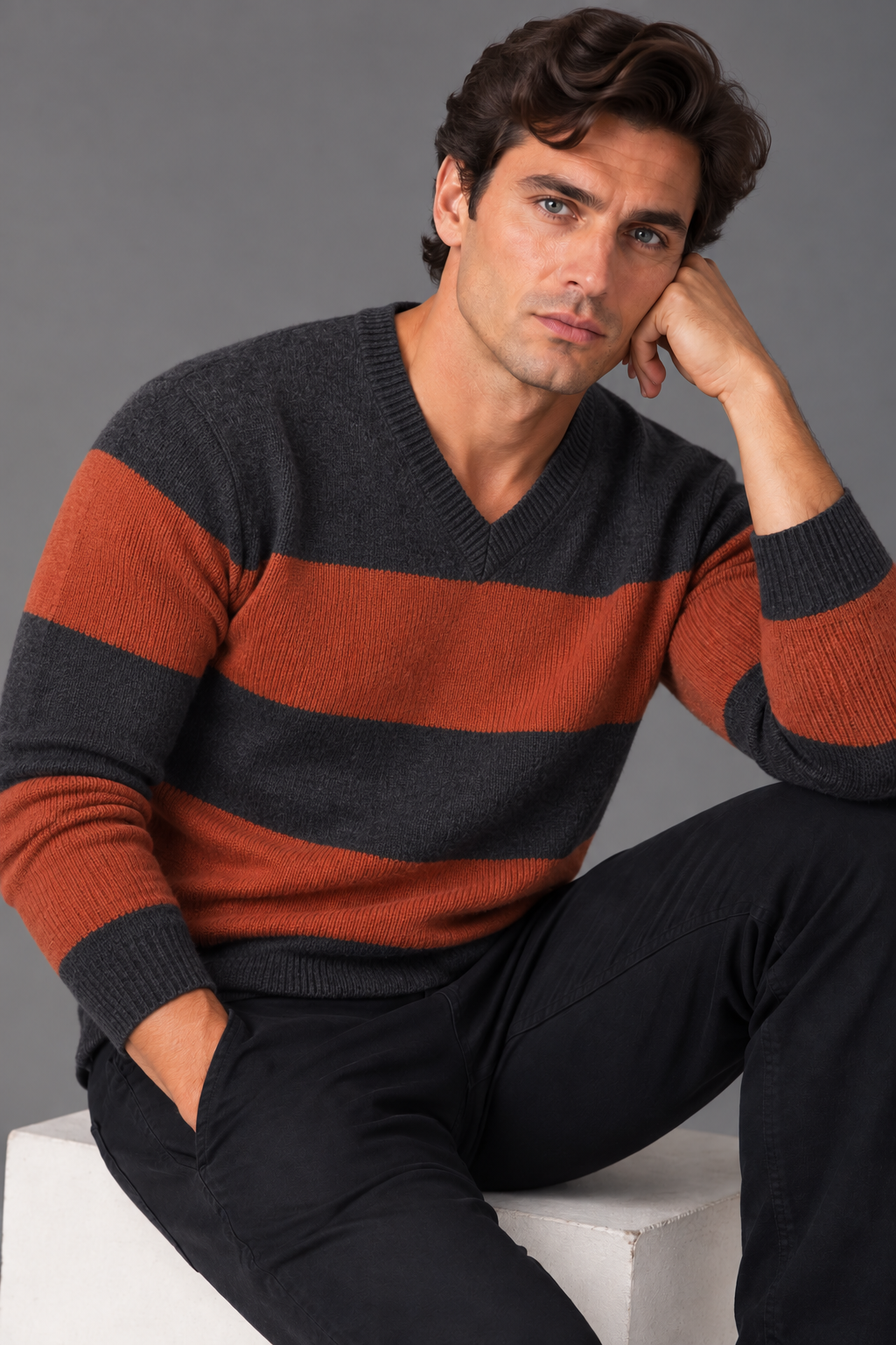 V neck pullover stripes