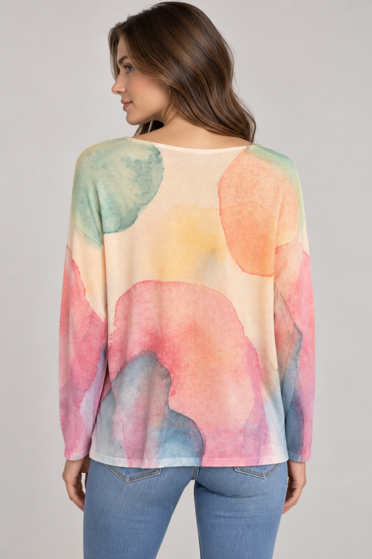 Bella - Relaxed Watercolour Print Knit Sweater
