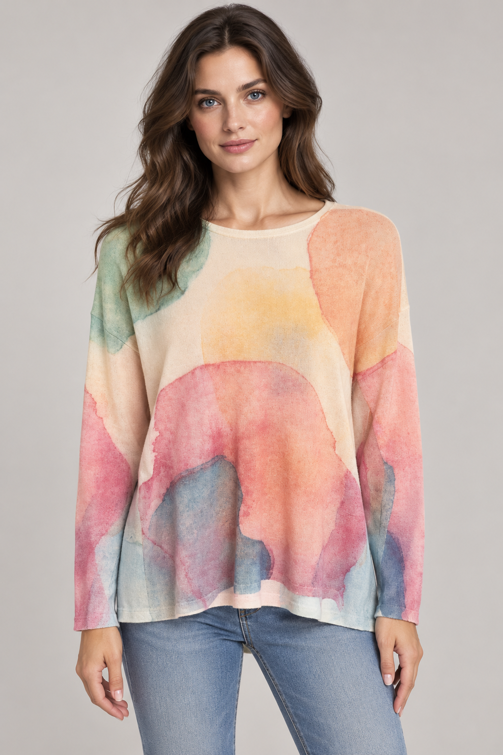 Bella - Relaxed Watercolour Print Knit Sweater