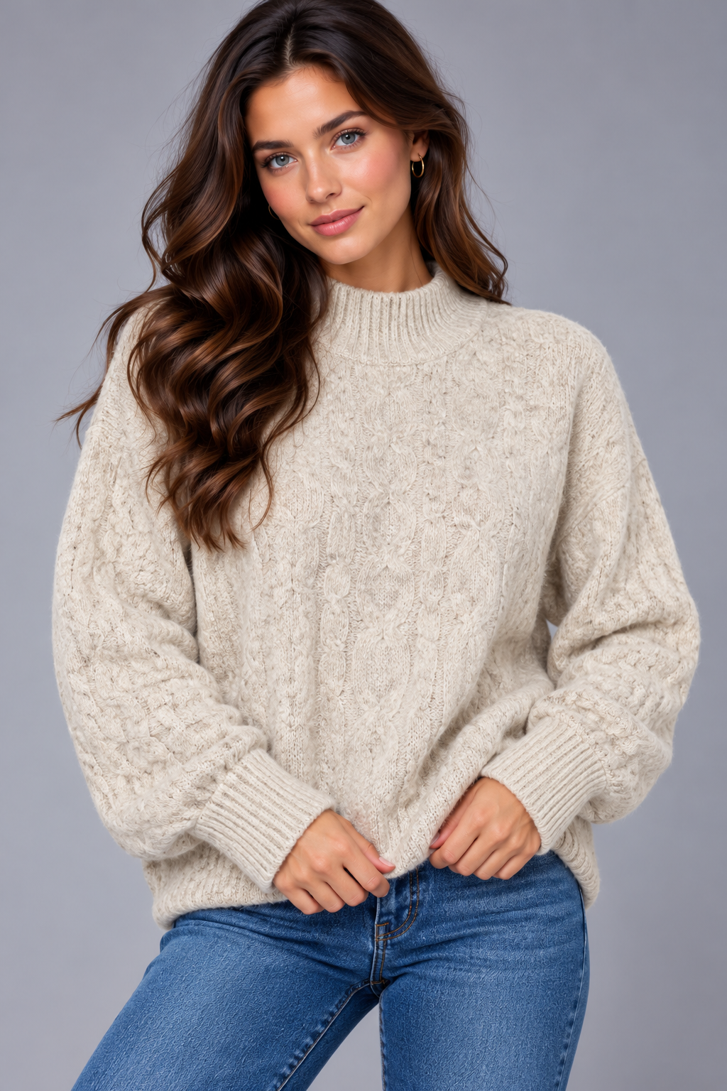 Bella - Mock Neck Relaxed Pullover Ribbed
