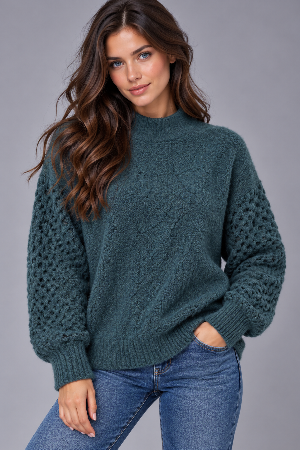 Bella - Mock Neck Relaxed Pullover Ribbed