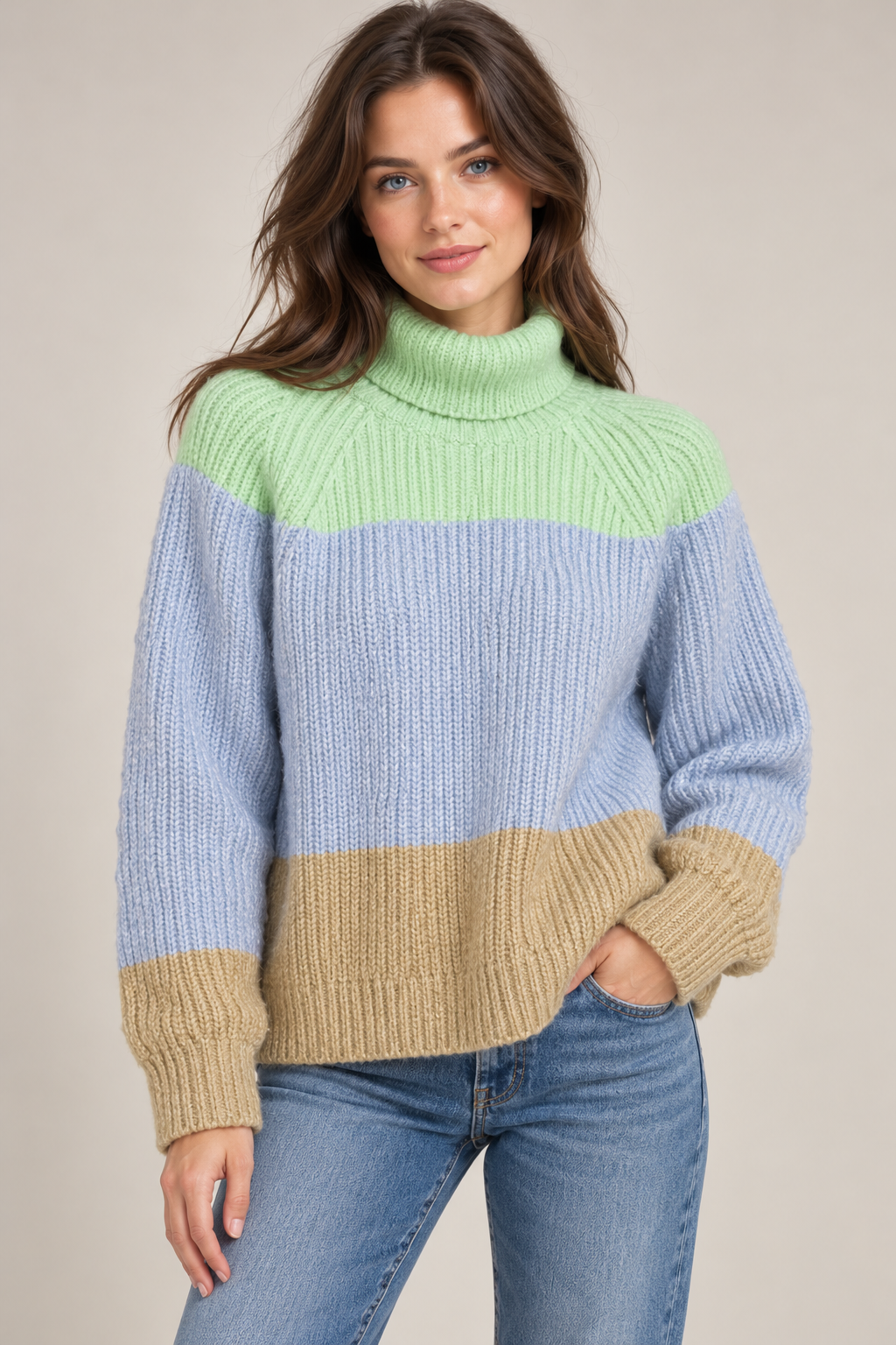 Bella - Multi Stripe Relaxed Roll Neck