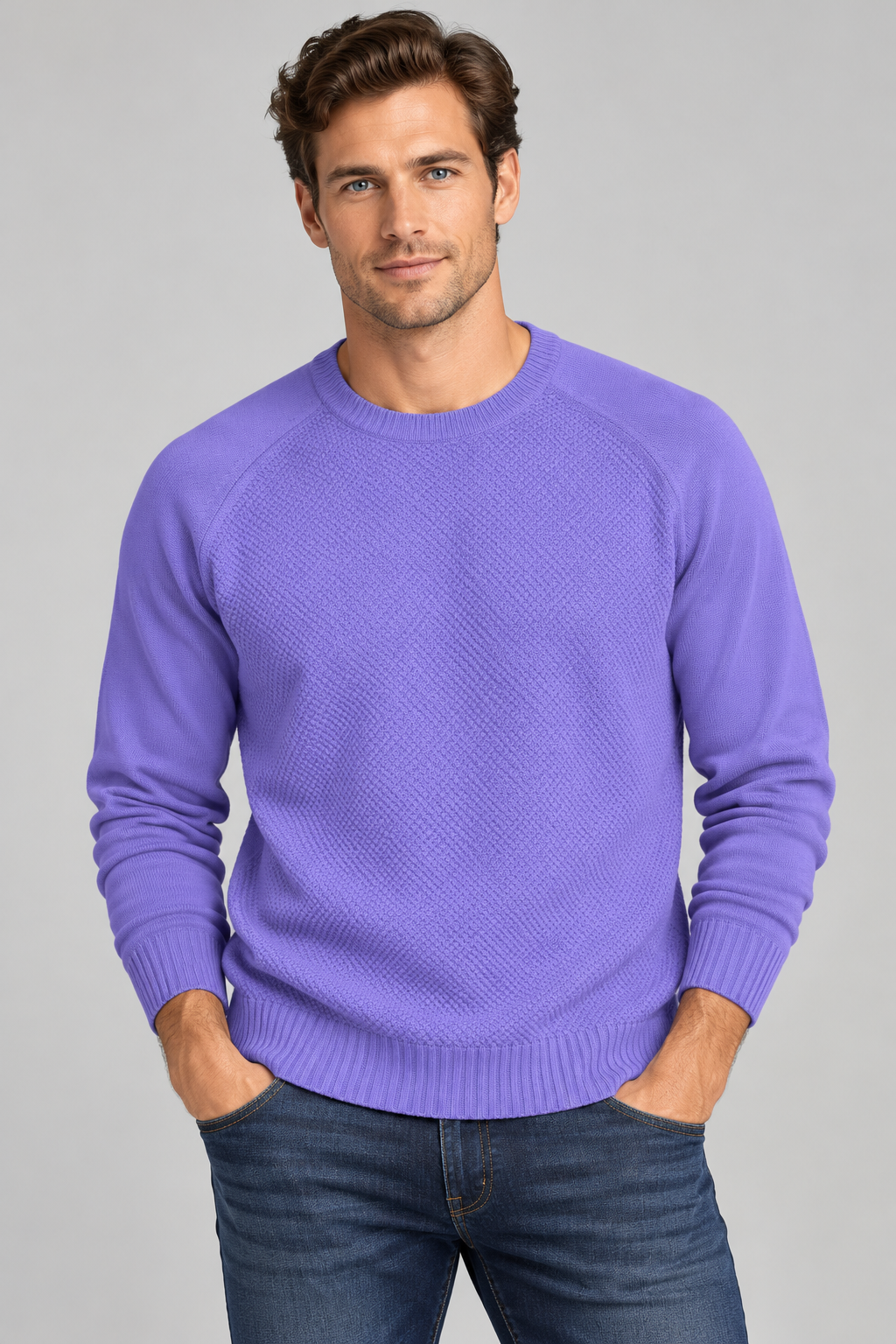 MOSS STITCH SADDLE SHOULDER CREW PULLOVER