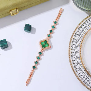 Luxury Clover Bracelet Watch with Quartz and Diamond Inlay