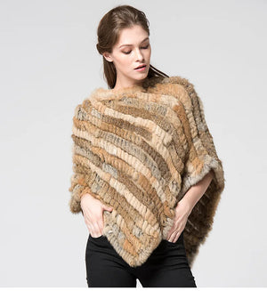Angora Fur Knitted Natural Fur Poncho