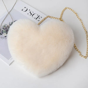 Furry Love Heart Handbags Cute