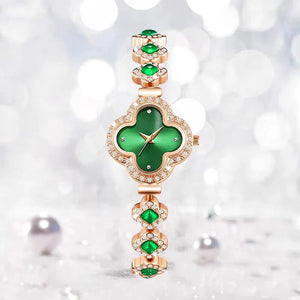 Luxury Clover Bracelet Watch with Quartz and Diamond Inlay