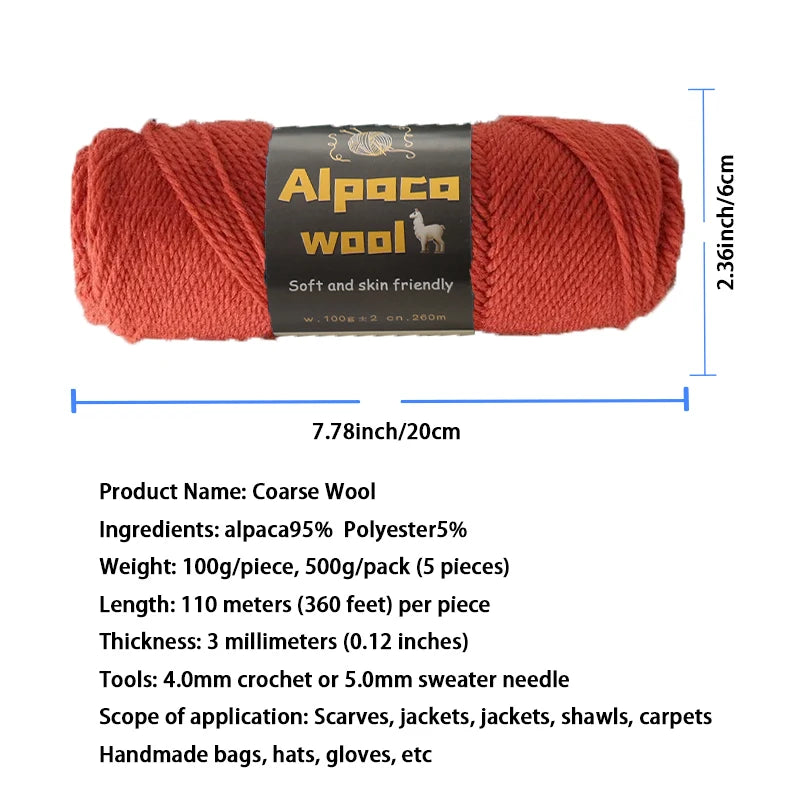 Alpaca 245 Stick Needle Thick Wool Yarn 500g