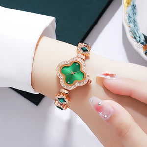 Luxury Clover Bracelet Watch with Quartz and Diamond Inlay