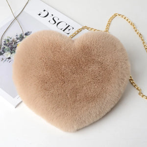Furry Love Heart Handbags Cute
