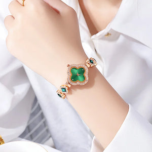 Luxury Clover Bracelet Watch with Quartz and Diamond Inlay