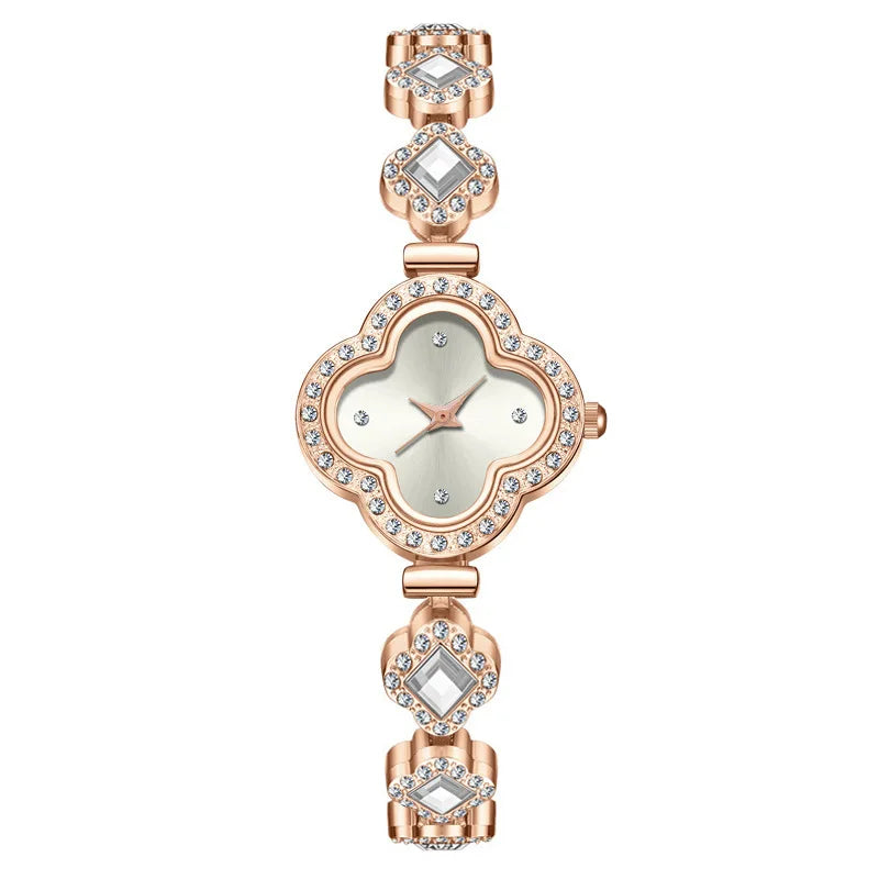 Luxury Clover Bracelet Watch with Quartz and Diamond Inlay