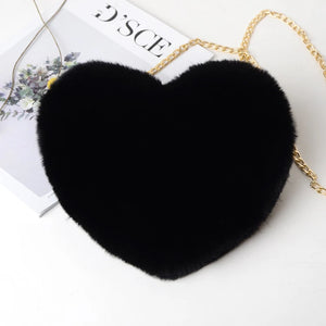 Furry Love Heart Handbags Cute