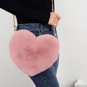 Furry Love Heart Handbags Cute