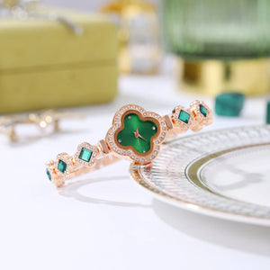 Luxury Clover Bracelet Watch with Quartz and Diamond Inlay