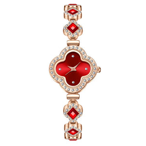 Luxury Clover Bracelet Watch with Quartz and Diamond Inlay
