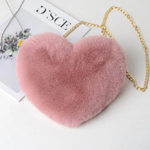 Furry Love Heart Handbags Cute