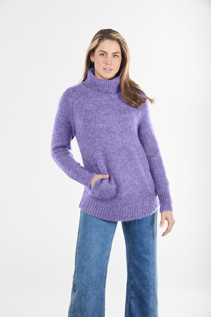 MOHAIR ROLL NECK PULLOVER WITH KANGAROO POCKET