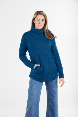 MOHAIR ROLL NECK PULLOVER WITH KANGAROO POCKET