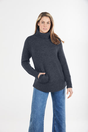 MOHAIR ROLL NECK PULLOVER WITH KANGAROO POCKET