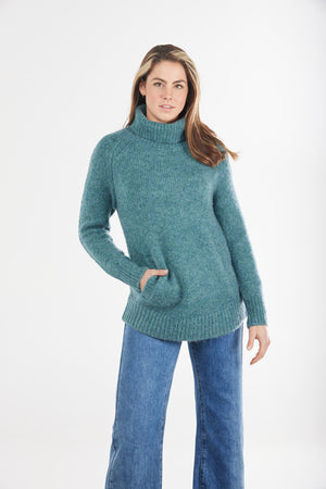 MOHAIR ROLL NECK PULLOVER WITH KANGAROO POCKET