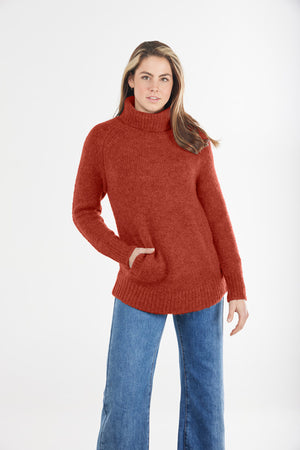 MOHAIR ROLL NECK PULLOVER WITH KANGAROO POCKET