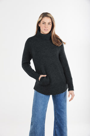 MOHAIR ROLL NECK PULLOVER WITH KANGAROO POCKET