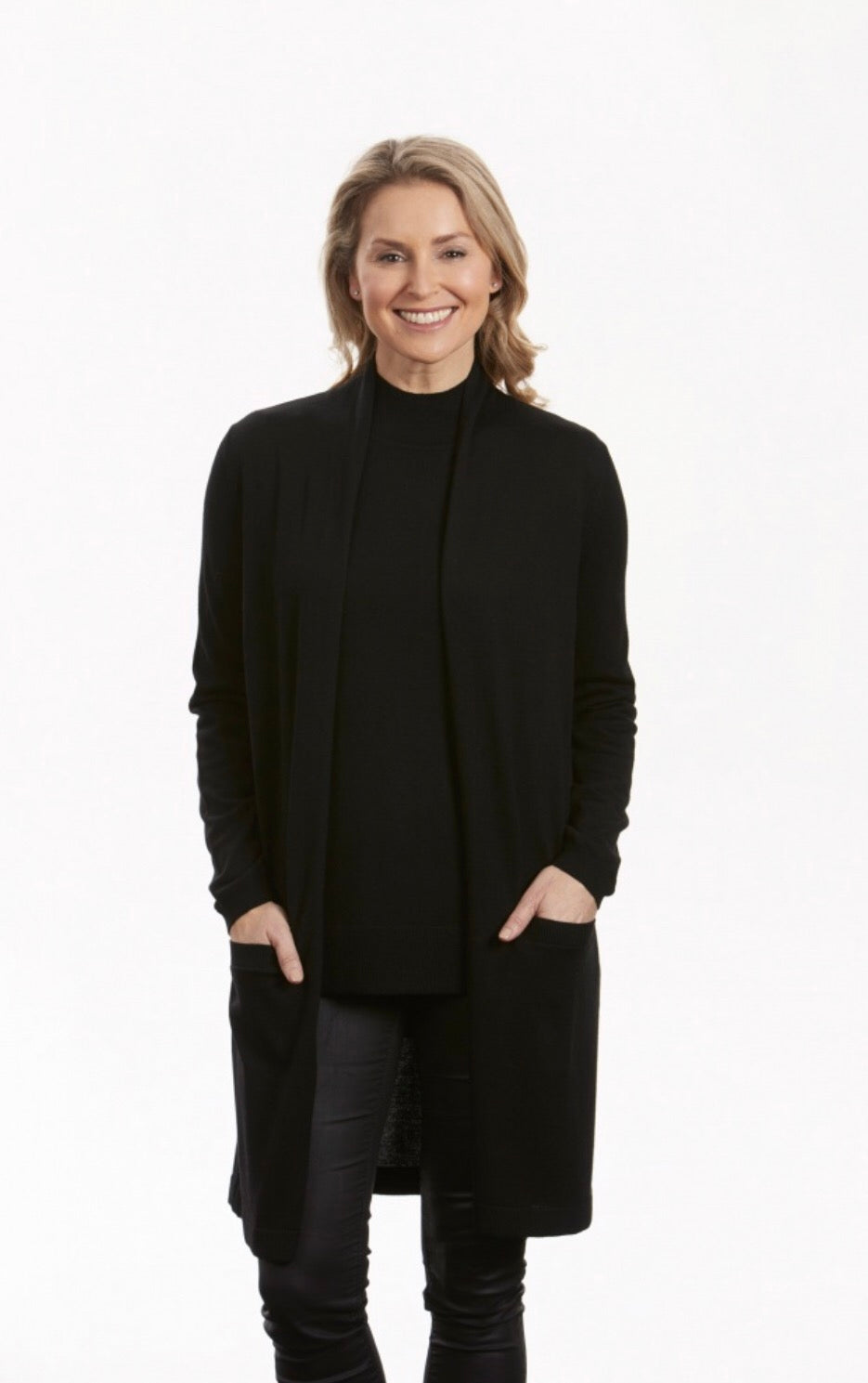 Longline Cardigan with pockets Pure merino wool Machine washable