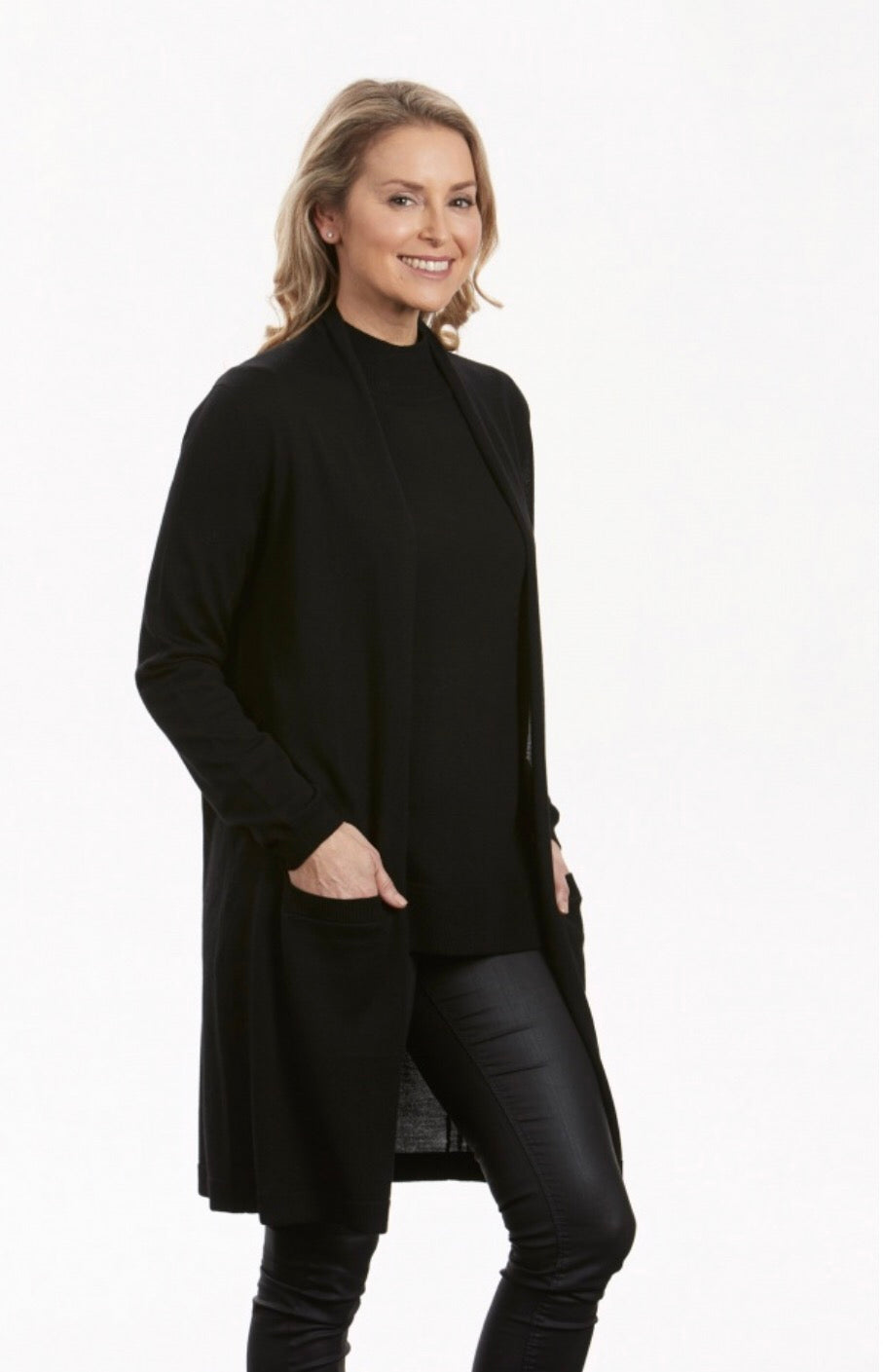 Longline Cardigan with pockets Bella knitwear Pure merino wool Machine washable
