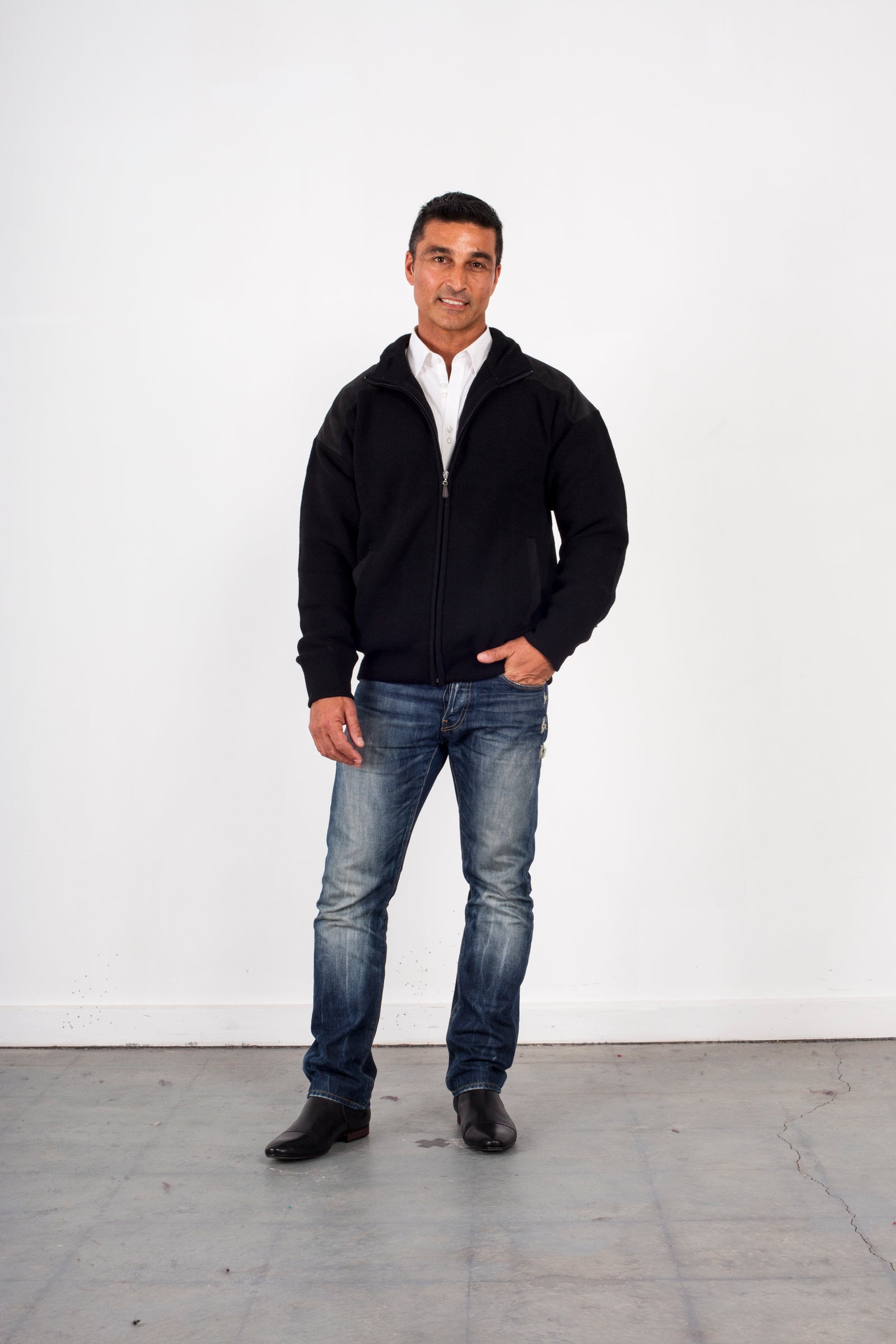 ANSETT Full Zip Jacket With Suede Patches & Pockets