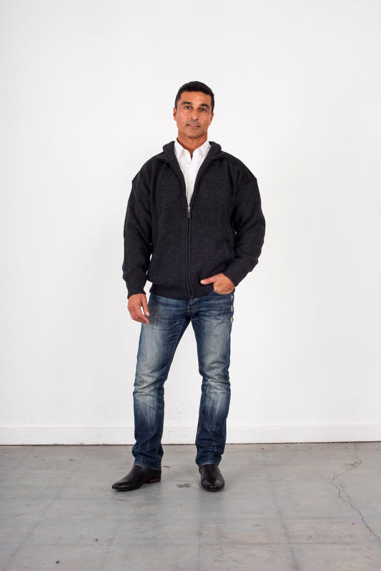 ANSETT Pure Wool Full Zip Jacket With Suede Patches & Pockets