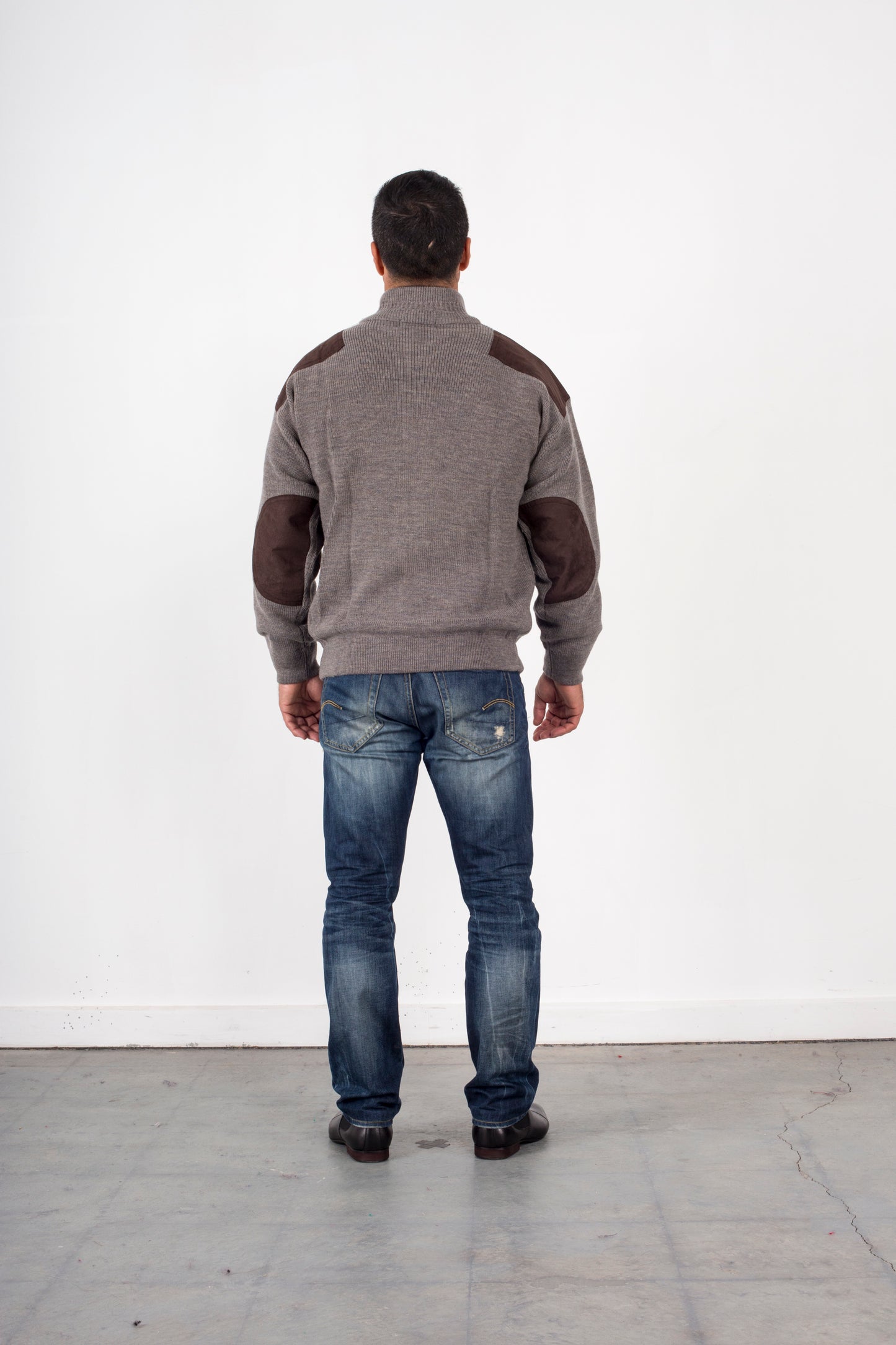 ANSETT Pure Wool Full Zip Jacket With Suede Patches & Pockets