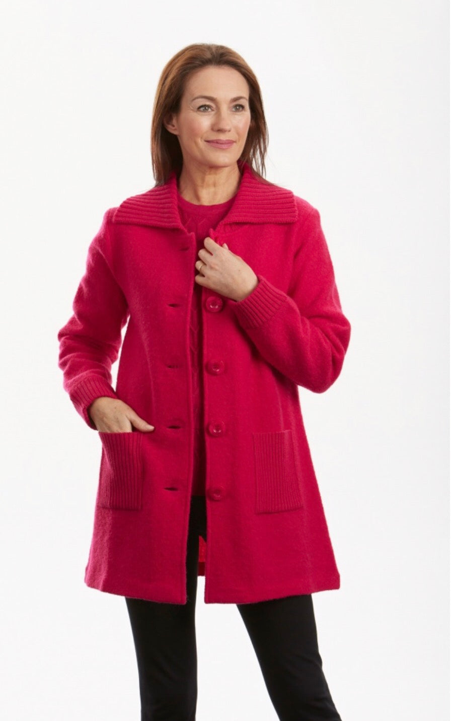 KNIT COLLAR COAT (Lipstick S left)