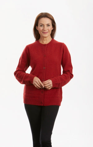 SELF-PURL STRIPE BUTTON TO NECK CARDIGAN