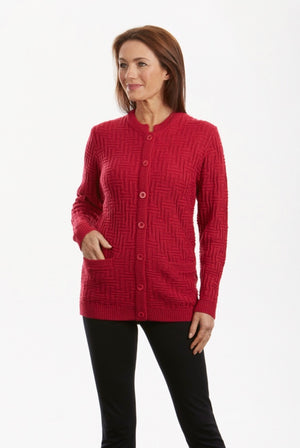 ABSTRACT PATTERN BUTTON TO NECK CARDIGAN