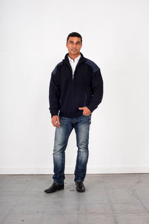 ANSETT Full Zip Jacket With Suede Patches & Pockets