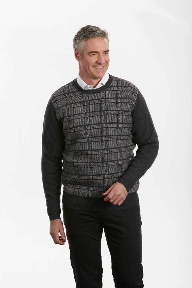Check Front Crew Neck Pullover, knitwear at Knit-On Australia