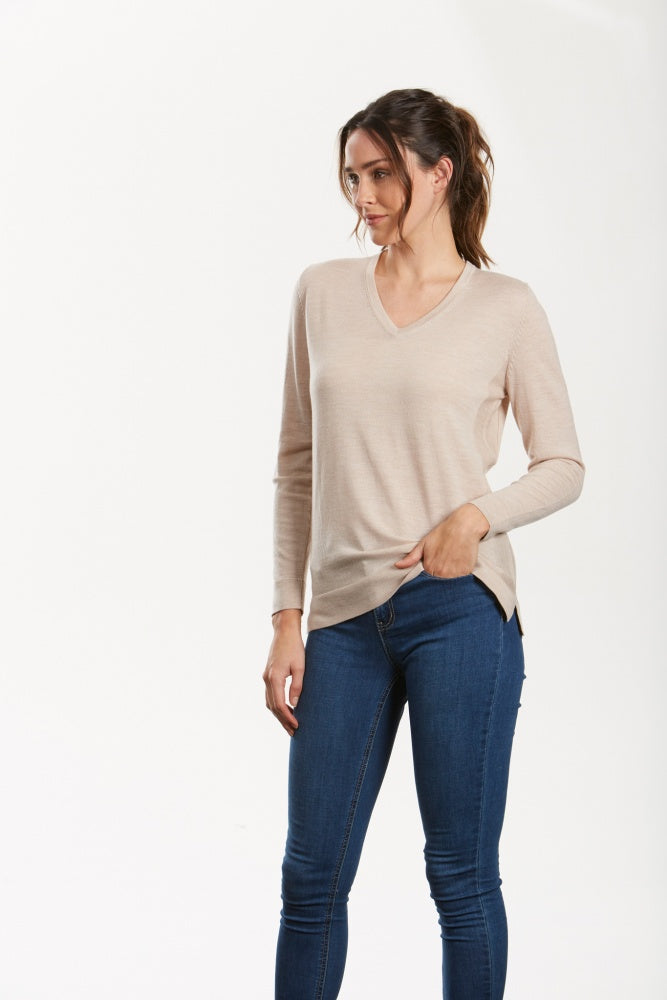 FINE PURE WOOL JERSEY VEE PULLOVER