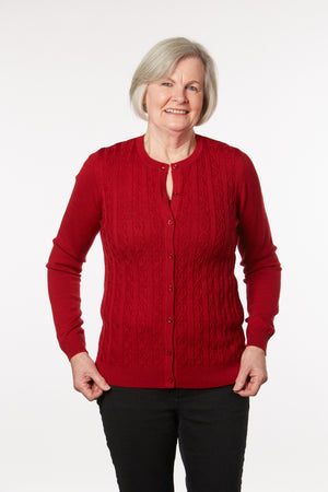 DIAMOND CABLE BUTTON TO NECK CARDIGAN
