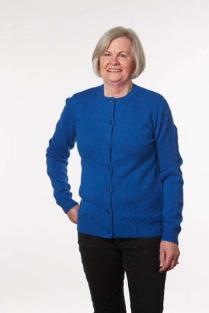 SELF-PURL STRIPE BUTTON TO NECK CARDIGAN
